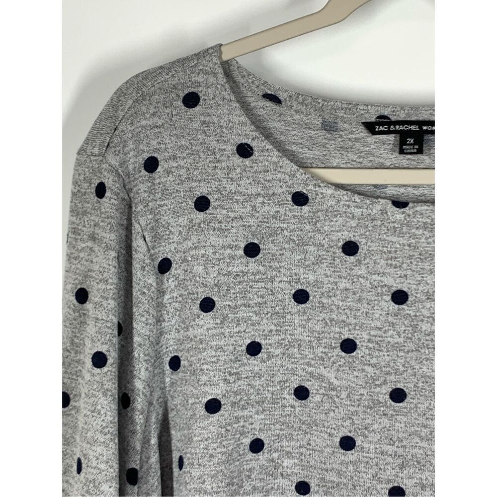 Zac & Rachel Women's Pullover Polka Dots Long Sleeve Top Navy Gray Size 2X - Picture 4 of 6